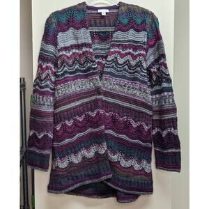 J. Jill zig-zag striped Button Cardigan Sweater S